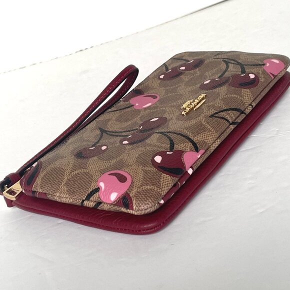 Coach Double Zip Phone Wallet Cherry Print Signature Canvas Wristlet CZ763 - Picture 4 of 7